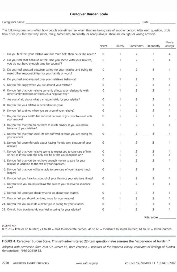 FTLDA Caregiver burden scale